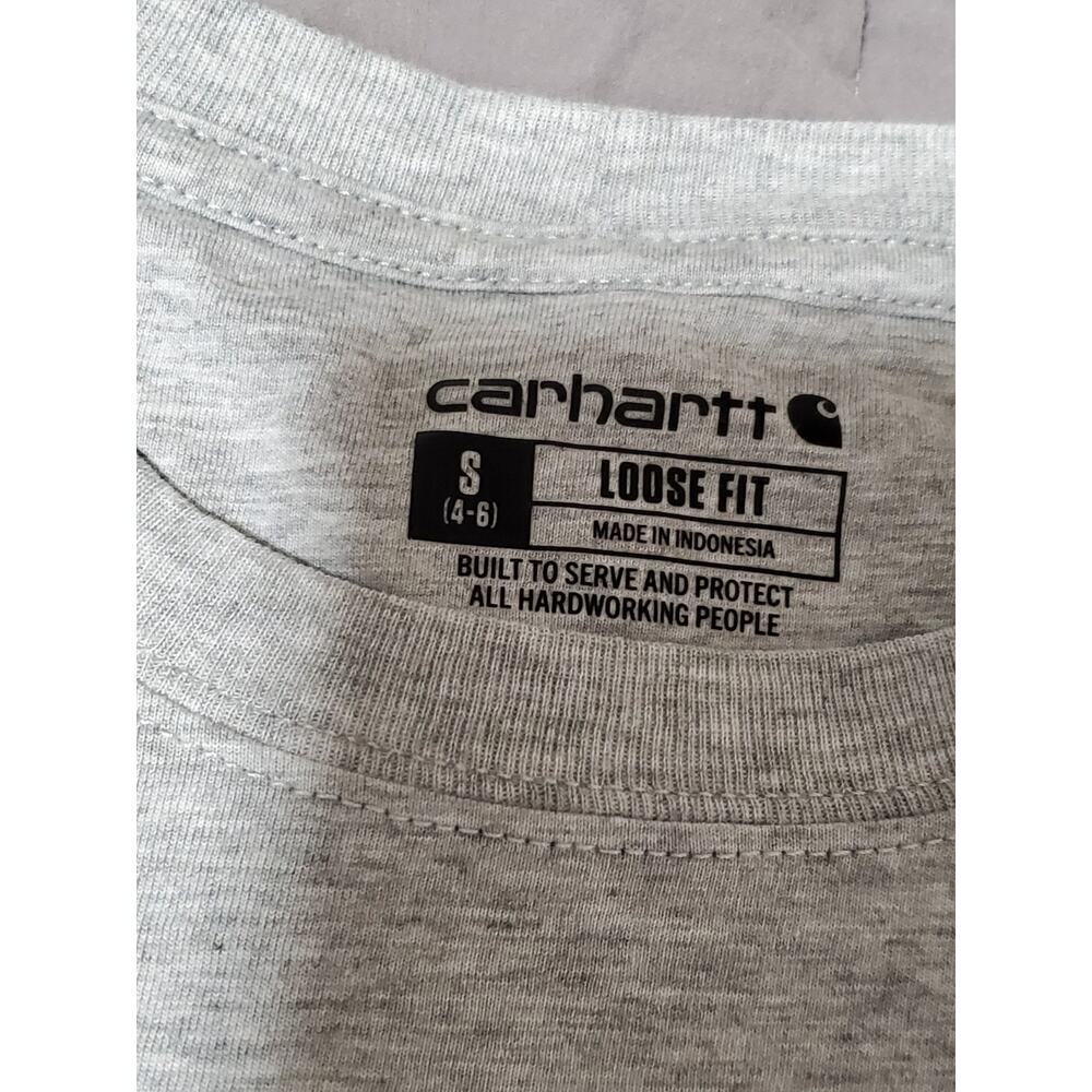 Carhartt Youth Logo Long Sleeve Shirt Gray Loose Fit Kids Size S 4/6 - Picture 5 of 11